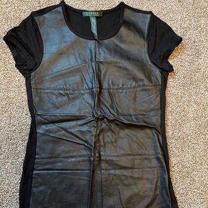 Ralph Lauren black short sleeve tee faux leather size small